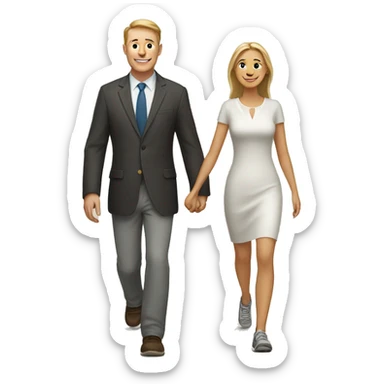 white man with woman happy walking together sticker