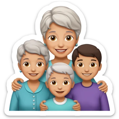 two kids (1 boy and 1 girl) with their mother and grand mother smiling sticker