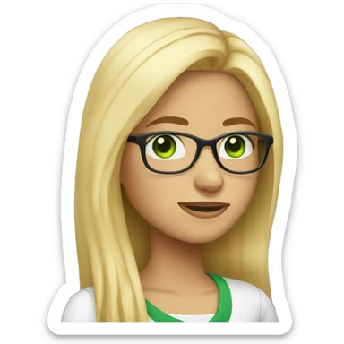 girl with blond light long hair green eyes and glasses sticker