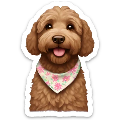 Brown labradoodle with a flower bandana sticker