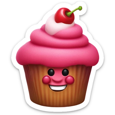 Raspberry and cherry anthropomorphic cupcake skateboarding over a river valley  sticker