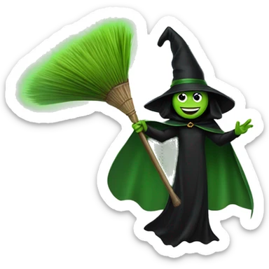 Broom Flying green witch with black big cape extending like a v shape sticker