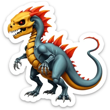 Oily smooth glossy evil sharp edgy badass skeletal fiery skull-faced l Charmeleon-Zeraora-Salandit-fusion, full body sticker