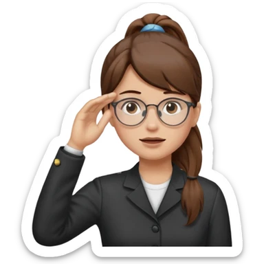 Brown hair pony tail glasses Salute with tear coming out eye sticker