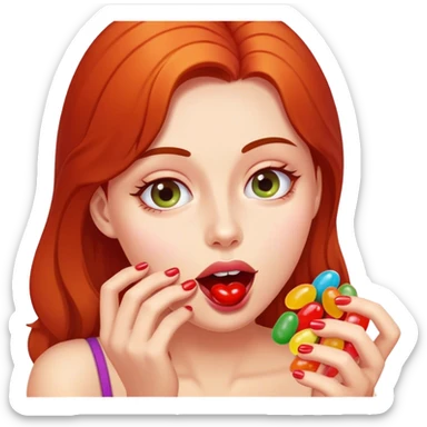 Woman eating jellybeans sticker