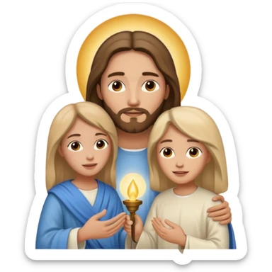 Jesus animado con una mujer ayudándola, variadas sticker