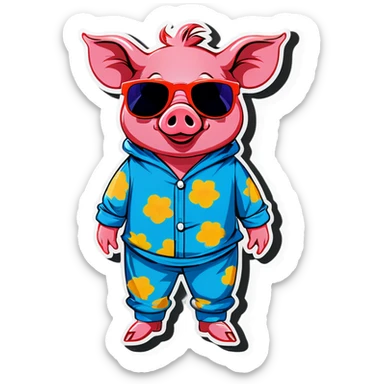 Pig wearing pig pajamas with sunglasses  sticker