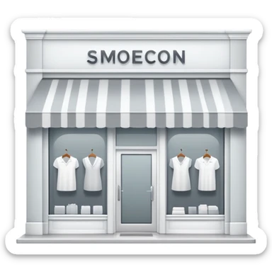 Simple clean storefront icon with soft accents, modern clothing store facade, minimalist design with polished look sticker