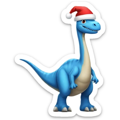A blue long neck dinosaur full body with a Santa hat on   sticker