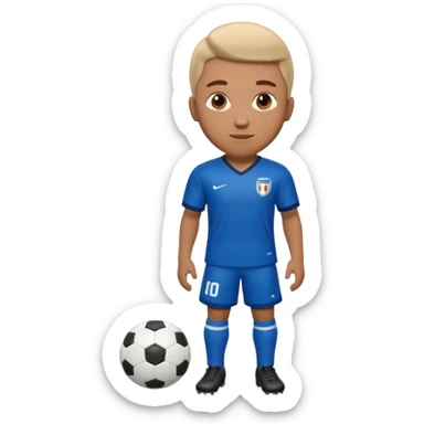 Apple iOS emoji style soccer player standing, front view, glossy 3D, stadium lights sticker