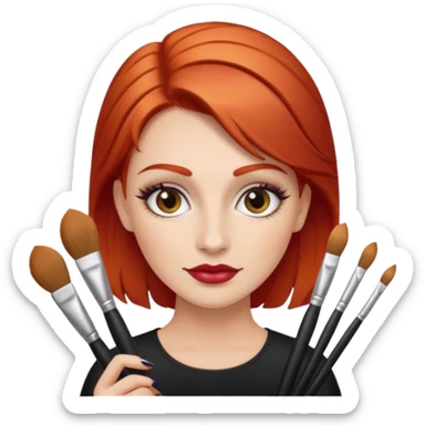 red-haired eyebrow artist with makeup brushes sticker