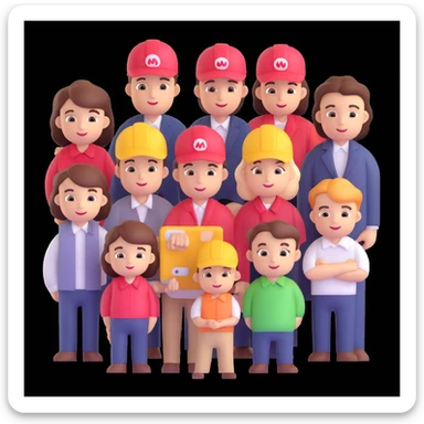 depict 8 designers and one manager sticker