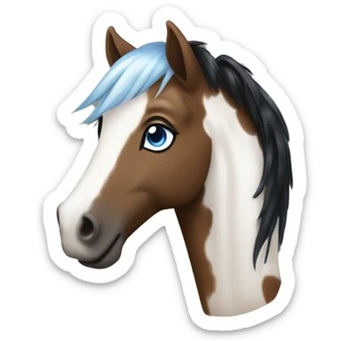 Brown and white spotted pony with black hair and blue eye sticker