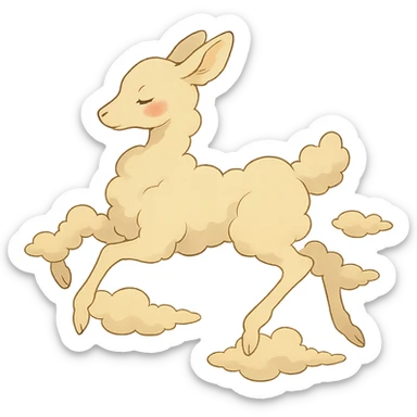 vanilla-colored cloud doe, floating with rosy cheeks and witch-like grace, ghibli style sticker