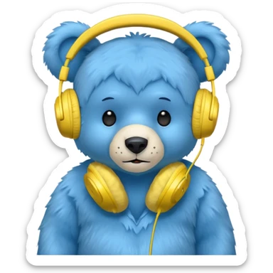 blue bear with yellow headphones sticker
