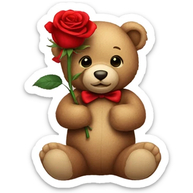 Teddy bear holding a red rose sticker