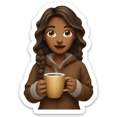 brown cozy girl with coffe sticker
