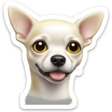 White Chihuahua with a yellow back and a black nose sticker