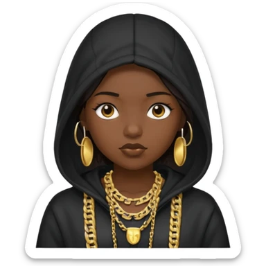 girl with a hood on with dark hair looking like a rapper sticker