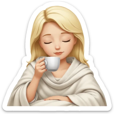 Blonde girl inside a blanket sipping coffee eyes closed sticker