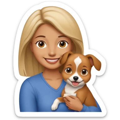 a woman vet holding a small dog sticker