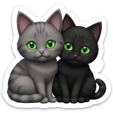 1 grey cat with green eyes and 1 black with green eyes cat cuddling sticker