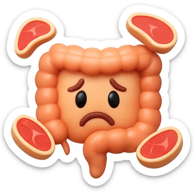 emoji stile iphone in 3d di un intestino triste con fette di carne che gli fluttuano intorno sticker