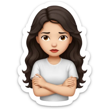 Hispanic girl with long dark wavy hair crossing her arms and slightly pouting sticker