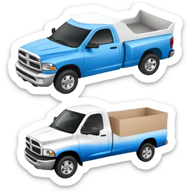 White truck faded to blue, dodge ram, doolie sticker