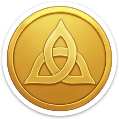 a Mora coin from Genshin Impact; Gold coin with a triquetra and an overlapping triangle on it sticker