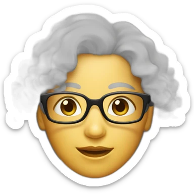 a female graphic designer with glasses and white curly hair. sticker