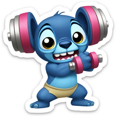 Stitch training with dumbbells from cartoon Lilo & Stitch  sticker