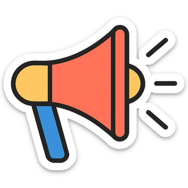 megaphone in a lineal color outlined icon style, black outlines with color fills, modern and professional look, minimal details sticker