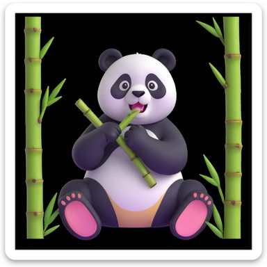 panda eating bamboo in forrest background, close up pose sticker