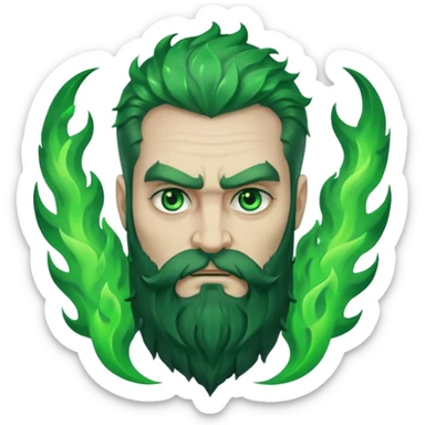 hades greek god with green flames and beard sticker