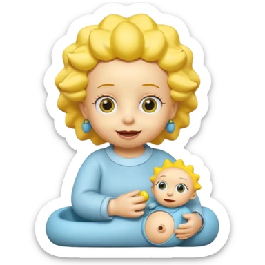 A 3D cartoon baby character fully yellow skin, styled like Maggie Simpson, with pacifier, big eyes, smooth shading, Memoji-style rendering, consistent with other yellow Simpsons characters. sticker