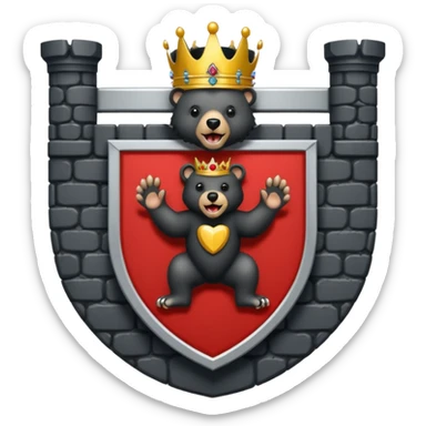 The coat of arms shows on a silver (white) shield, a black bear rampant with tongue and claws in red. On the shield rests a golden five leaved crest coronet, whose tiara of brickwork is provided with a gate in the center. sticker