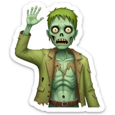 green zombie with one hand raised in the air sticker