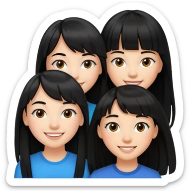 two teenage girls with long black hair, one with bangs, one with prominent lashes, friends sticker