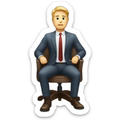 White businessman sitting on chair and thinking with hold down hand sticker