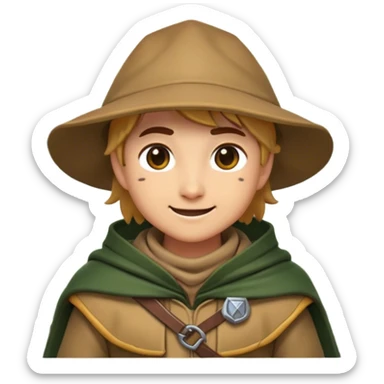 Clash of Clans aesthetic Playful Ranger Portrait Emoji, Head tilted with a friendly, mischievous smile and bright, curious eyes, featuring a compact, nimble build outfitted in rugged, earthy gear and a stylish cloak, his natural skin tone adding authenticity, Simplified yet irresistibly charming features, highly detailed, glowing with a warm, inviting forest glow, high shine, spirited and lively, stylized with an air of whimsical woodland adventure, soft glowing outline, capturing the essence of a playful ranger exuding friendly natural charm! sticker