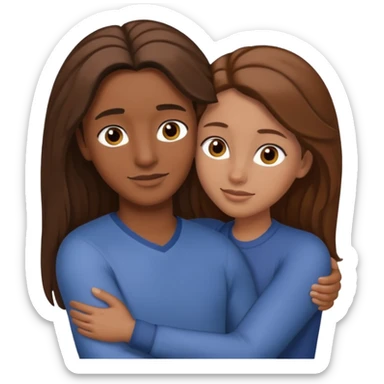 Couple embracing with arms around each other; black woman with brown eyes and long brown hair, white man with brown hair  sticker