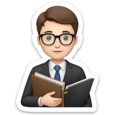 accountant wearing glasses and suit, with paperwork sticker