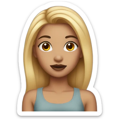 Girl put makeup sticker