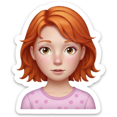A ginger haired girl with lots of freckles and a pink face sticker