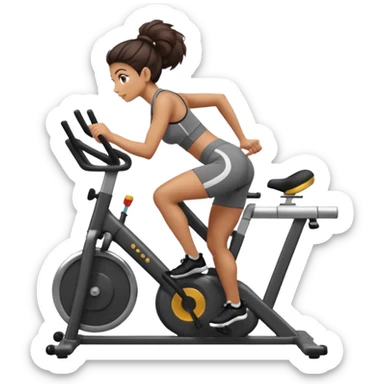 Woman in training clothes: dark snail hair on an ergonomic gym bike sticker