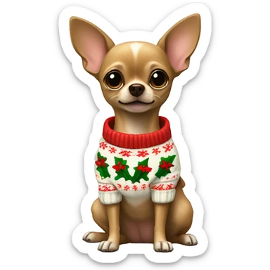 A brown chihuahua with a Christmas sweater and a hyacinth flower in his paw sticker