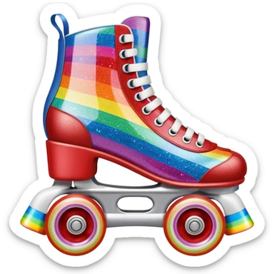 red vintage glitter roller skate with a white leather boot, rainbow stripes glitter sticker