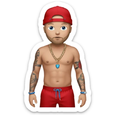 Fred Durst with metallic red pants, shirtless with necklace, blue eyes, dark blonde hair sticker