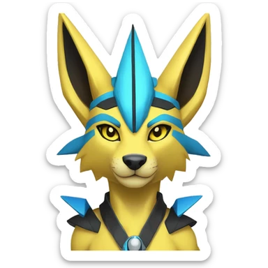 Yellow Anthro Edgy Cool Zeraora-Anubis-Jolteon-Pokémon-Fakémon with shiny blue stripes Full Body Detailed High Quality  sticker